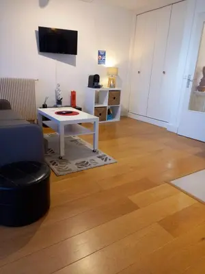 Télévision ou salle de divertissement dans l'établissement Superbe STUDIO (28m2) avec terrasse / vue TOUR EIFFEL / PUTEAUX