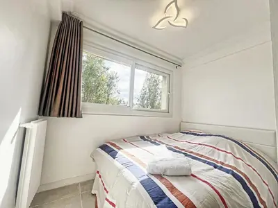 Un ou plusieurs lits dans un hébergement de l'établissement Terrace one bedroom lacoste