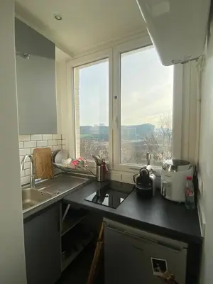 Cuisine ou kitchenette dans l'établissement Appartement ensoleillé, central et tout équipé avec vue Tour Eiffel et Panthéon