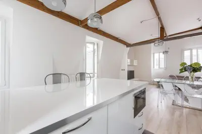 Cuisine ou kitchenette dans l'établissement Sublime appartement refait à neuf en dernier étage baigné de lumière avec une très belle hauteur sous plafond 2 chambres en plein centre de Paris