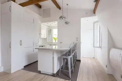 Cuisine ou kitchenette dans l'établissement Sublime appartement refait à neuf en dernier étage baigné de lumière avec une très belle hauteur sous plafond 2 chambres en plein centre de Paris