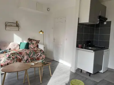 Cuisine ou kitchenette dans l'établissement Charming Bright Sunny Studio near Canal St Martin