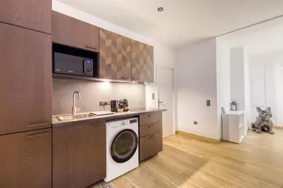 Cuisine ou kitchenette dans l'établissement Parking Gratuit - Montmartre Charme & Patio Privé - Sacré-Cœur Metro Anvers