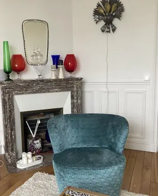 Coin salon dans l'établissement Bel Appartement avec balcon proche Roland Garos et Parc des Princes