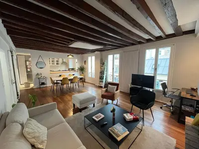 Coin salon dans l'établissement Lovely large apartment (4p) near Montparnasse