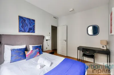 Un ou plusieurs lits dans un hébergement de l'établissement Urban Flat 75 - Sublime 3BDR Flat near Les Jardins du Luxembourg