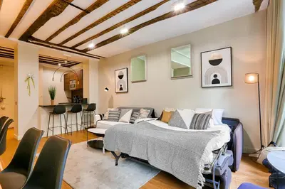 Coin salon dans l'établissement Urban Flat 73 - Luxury Parisian Flat near Les Halles Rivoli