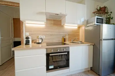 Cuisine ou kitchenette dans l'établissement Soleil Vert - Ravissant cocon moderne - proche Stade de France