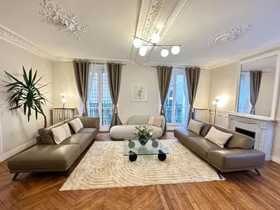 Coin salon dans l'établissement Le Marais - Prestige apartment with AC and lift for 8