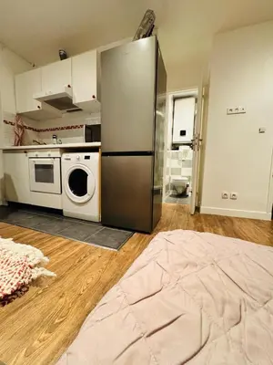 Cuisine ou kitchenette dans l'établissement Prelep stan u srcu Pariza kod trga Republike!