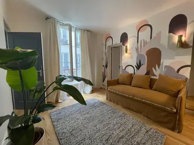 Coin salon dans l'établissement Marais - Quiet one-bedroom decorated with taste