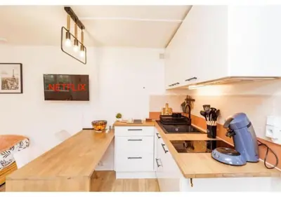 Cuisine ou kitchenette dans l'établissement Charmant studio lumineux calme