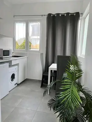 Cuisine ou kitchenette dans l'établissement Appartement Charme petite terrasse à 400m de Paris
