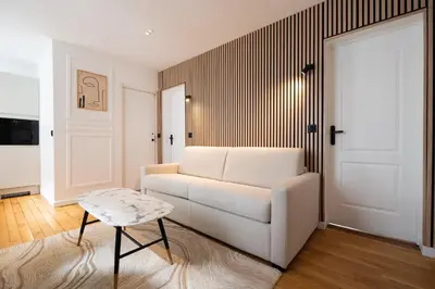 Coin salon dans l'établissement Lovely apartment Near Canal St Martin