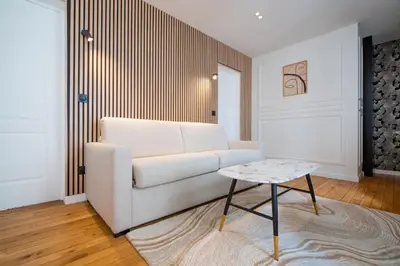 Coin salon dans l'établissement Lovely apartment Near Canal St Martin