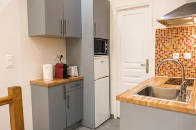 Cuisine ou kitchenette dans l'établissement Charming souplex in Paris