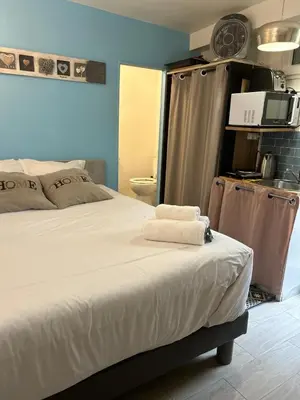 Un ou plusieurs lits dans un hébergement de l'établissement Joli studio rue de Nazareth
