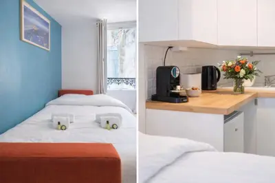Un ou plusieurs lits dans un hébergement de l'établissement Parisian Charm Studio - Ideal Stay for 3 Guests