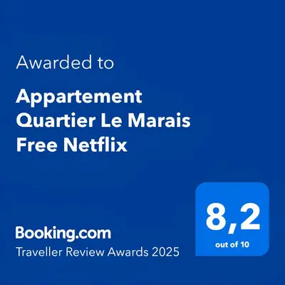 Certificat, récompense, panneau ou autre document affiché dans l'établissement Appartement Quartier Le Marais Free Netflix