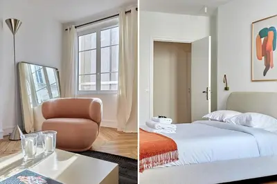 Un ou plusieurs lits dans un hébergement de l'établissement Apartment Louvre Palais Royal by Studio prestige