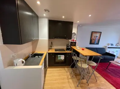 Cuisine ou kitchenette dans l'établissement Calme et verdure à 2 pas de Paris