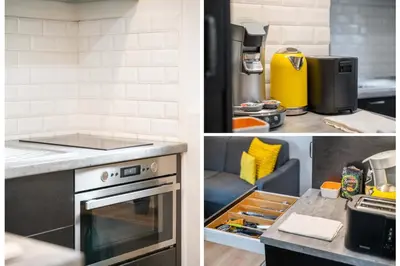 Cuisine ou kitchenette dans l'établissement L'Or du Temps / F2 Cosy au coeur de Saint-Ouen