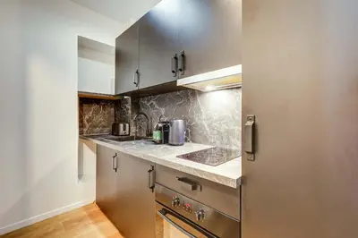 Cuisine ou kitchenette dans l'établissement Cozy and modern next to Sacré-Coeur