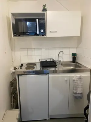 Cuisine ou kitchenette dans l'établissement Chambre privée Sdb kitchenette proche de Paris