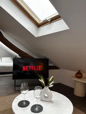 Télévision ou salle de divertissement dans l'établissement Ravissant studio parisien