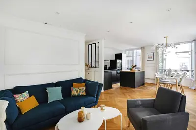 Coin salon dans l'établissement Trendy apartment - 2BR-4P - Saintonge-Le Marais