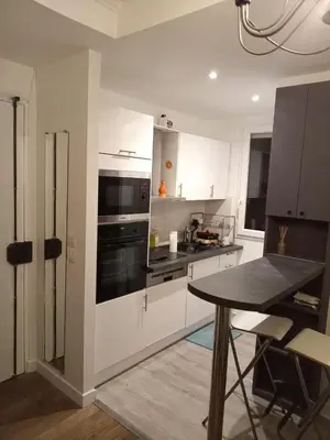 Cuisine ou kitchenette dans l'établissement Appartement cosy dans le marais