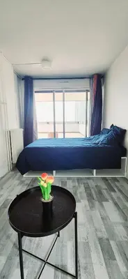 Un ou plusieurs lits dans un hébergement de l'établissement Studio & Expansive Terrace: Urban Oasis in Paris!