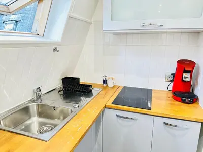 Cuisine ou kitchenette dans l'établissement Pretty Central flat in Paris