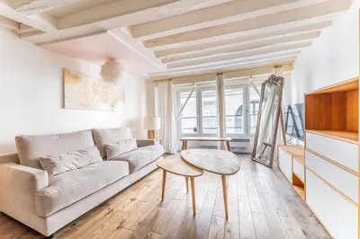 Coin salon dans l'établissement Charming Flat Montorgueil