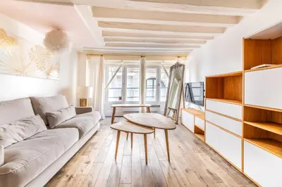 Coin salon dans l'établissement Charming Flat Montorgueil