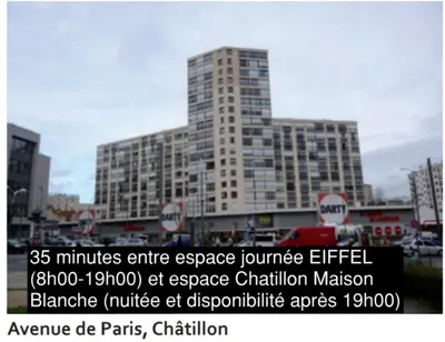 Plan de l'établissement Eiffel Citea Access dayroom Espace Paris sans nuitée et Chambre partagée Chatillon nuitée -- Repos journée ou Espace Travail 8-19h Proche Tour Eiffel ou Usage bureau à l'heure en journée -- Nuitée Chatillon Avenue Paris