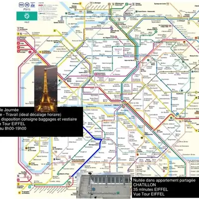 Eiffel Citea Access dayroom Espace Paris sans nuitée et Chambre partagée Chatillon nuitée -- Repos journée ou Espace Travail 8-19h Proche Tour Eiffel ou Usage bureau à l'heure en journée -- Nuitée Chatillon Avenue Paris
