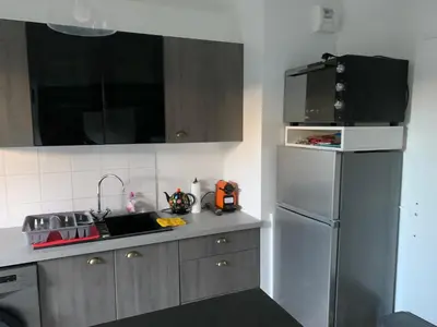Cuisine ou kitchenette dans l'établissement Charmant appartement avec la terrasse