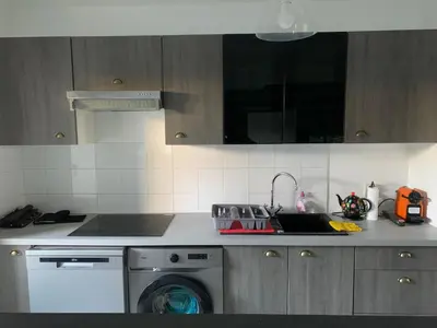 Cuisine ou kitchenette dans l'établissement Charmant appartement avec la terrasse