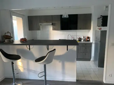 Cuisine ou kitchenette dans l'établissement Charmant appartement avec la terrasse