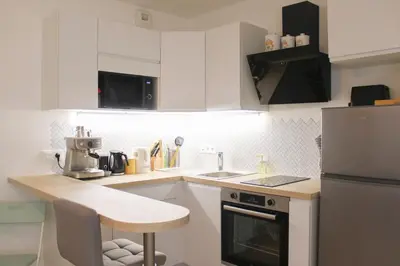 Cuisine ou kitchenette dans l'établissement Charming 28 m Love Nest in Vanves