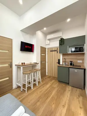 Cuisine ou kitchenette dans l'établissement Nets Inn apartments - La Coulée Verte