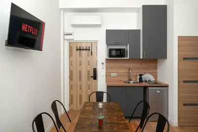 Cuisine ou kitchenette dans l'établissement Nets Inn apartments - La Coulée Verte