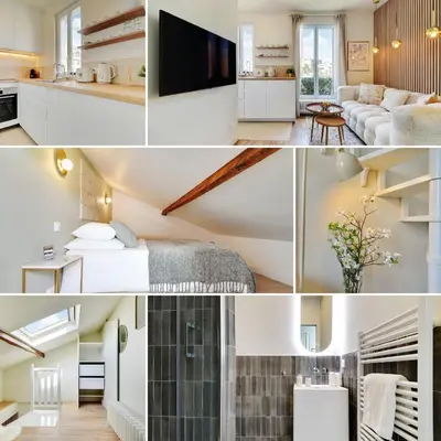 Cuisine ou kitchenette dans l'établissement Cosy Duplex