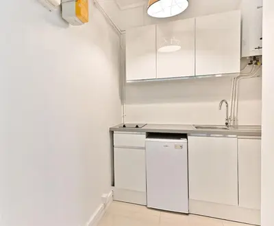 Cuisine ou kitchenette dans l'établissement Studio paisible Parc des Buttes-Chaumont