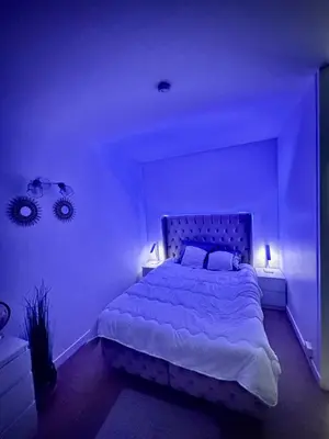 Un ou plusieurs lits dans un hébergement de l'établissement Appartement avec piscine