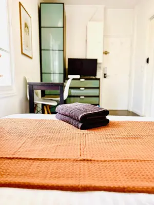 Un ou plusieurs lits dans un hébergement de l'établissement Cosy Place entre l'Arc de Triomphe et les Champs-Élysées
