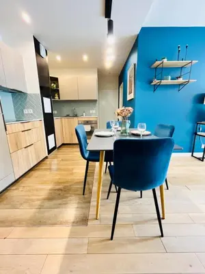 Cuisine ou kitchenette dans l'établissement Riviera Suite - Spacieux T3 - 5 min du métro- Paris centre à 10min