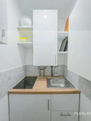 Cuisine ou kitchenette dans l'établissement Flexliving - Studio - Jarente