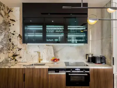 Cuisine ou kitchenette dans l'établissement Merveil - Signature Suite -Tour Eiffel-Grenelle II